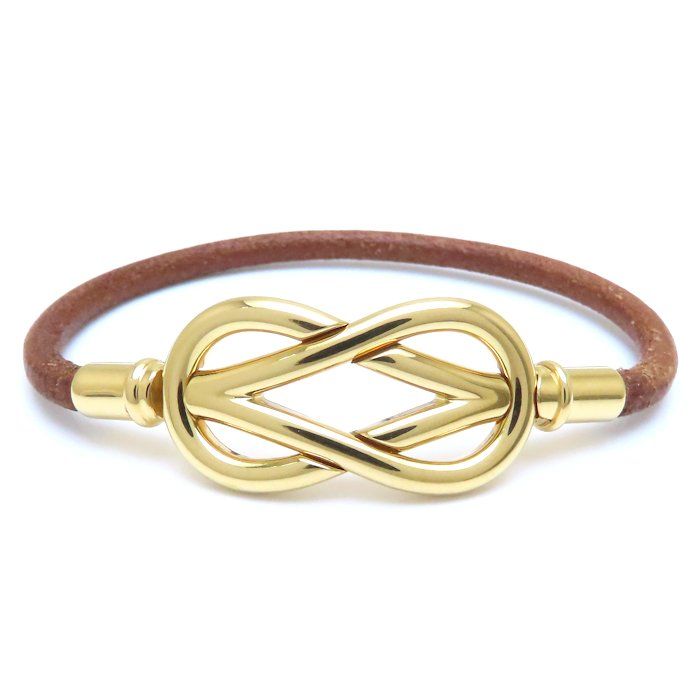 【極美品】HERMES エルメス アタメ ブレスレット ブラウン　ゴールド HERMES エルメス アタメ ブレスレット ゴールドxブラウン GPx