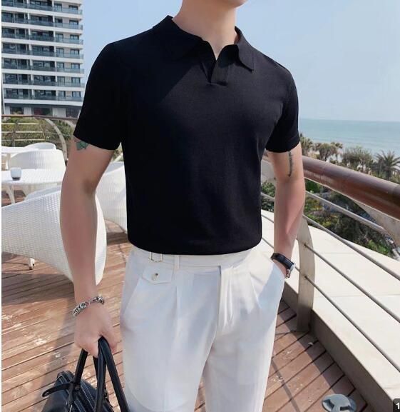 ニットポロ メンズ サマーニット 韓国風 半袖 トップス ポロシャツ カジュアル POLO 半袖ニット無地