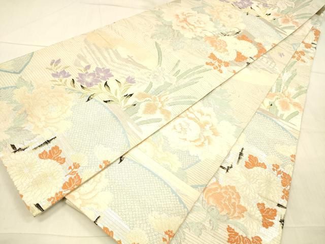 唐織 風景鹿の子草花文