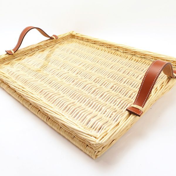 HERMES ピクニックトレイ オズレ 天然素材 柳材 ガラス