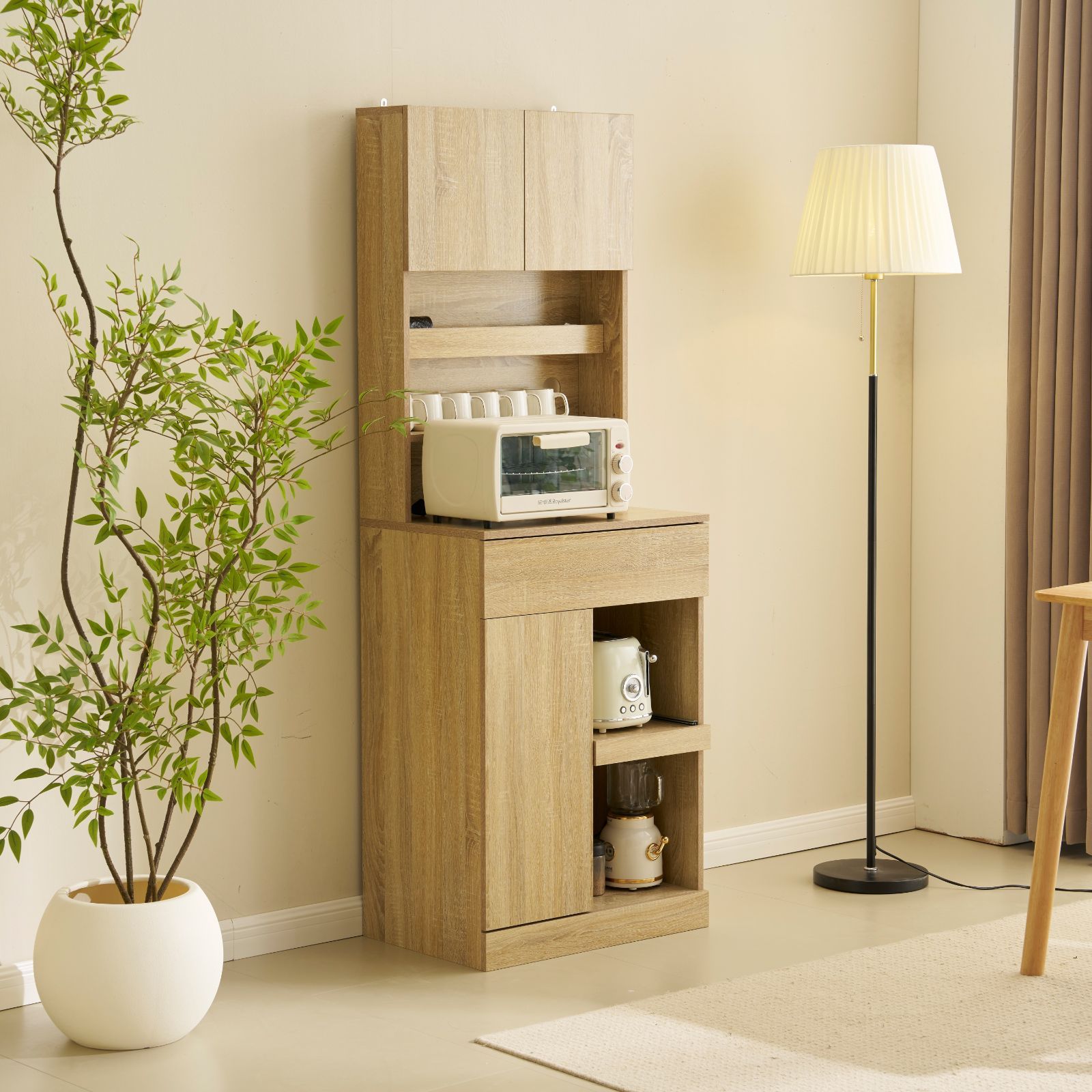 ｘ 超便利コンパクト食器棚 キッチンボード レンジボード キッチン 収納 棚 家電収納 キッチン収納 一人暮らし スリム おしゃれ シンプル キッチンボード レンジ台 NATURAL NEXPOTALLINN_EU