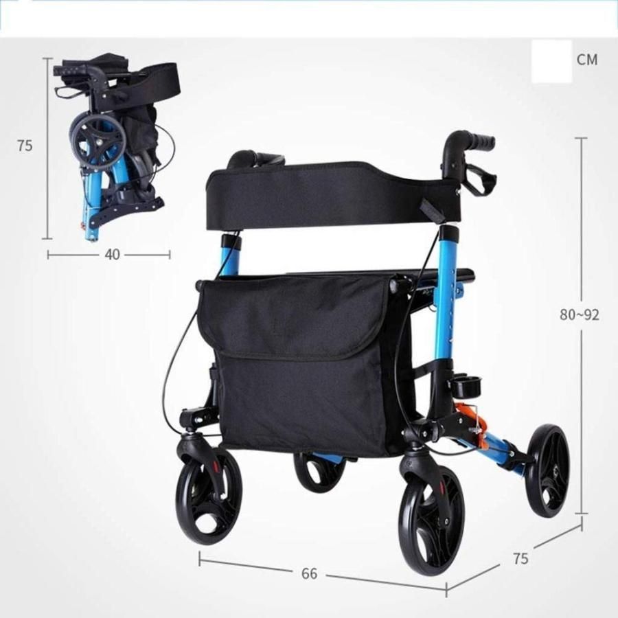 人気推薦◆ウォーキングエイドシニア折りたたみ式歩行器4輪ローリングシートバッグ付きショッピングカートモビリティエイド成人シニア高齢