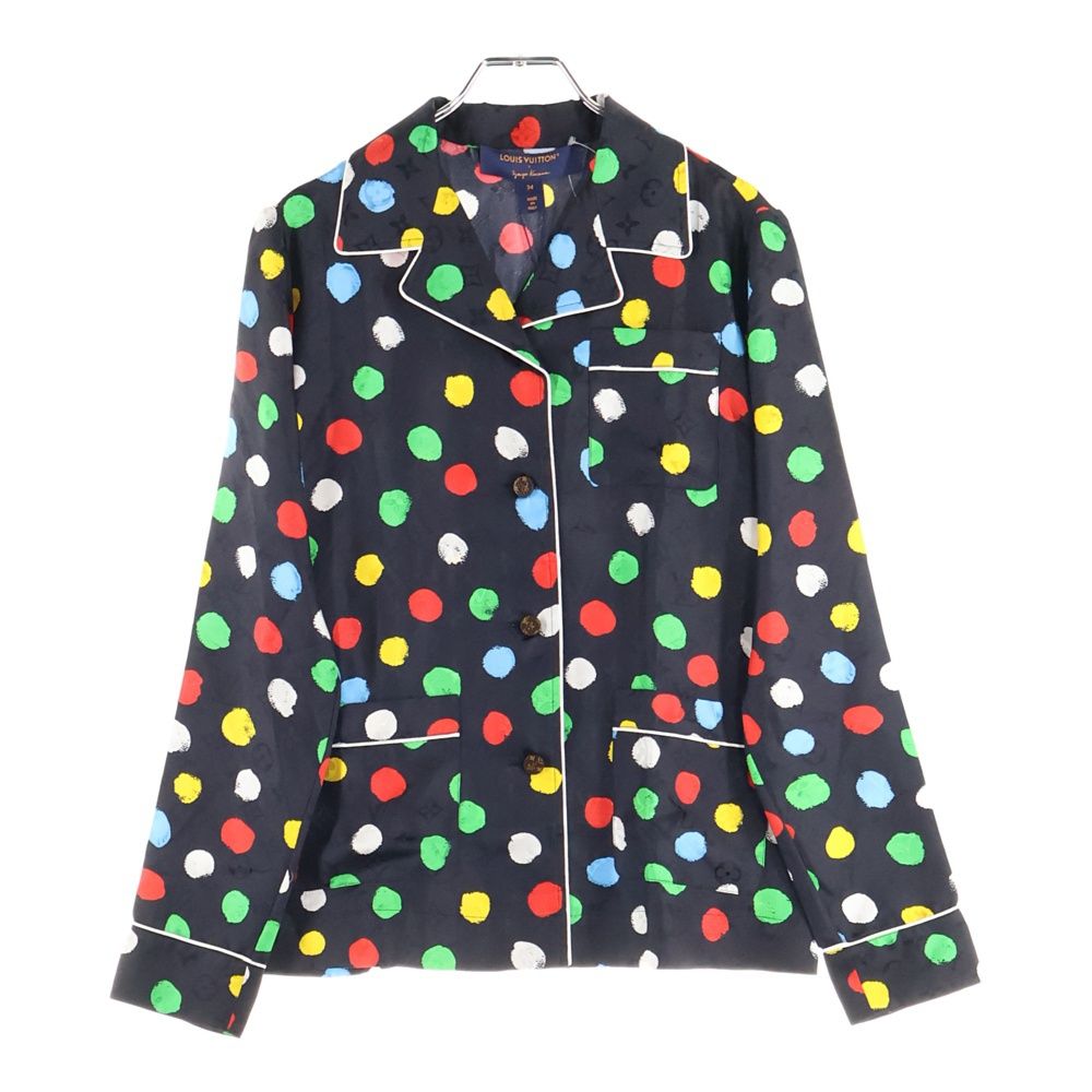 LOUIS VUITTON ルイヴィトン ×YK L|S Pajama Shirt RW231J VD4 FOBL29 ×草間彌生 モノグラムドット柄シルク長袖シャツ ブラック レディース