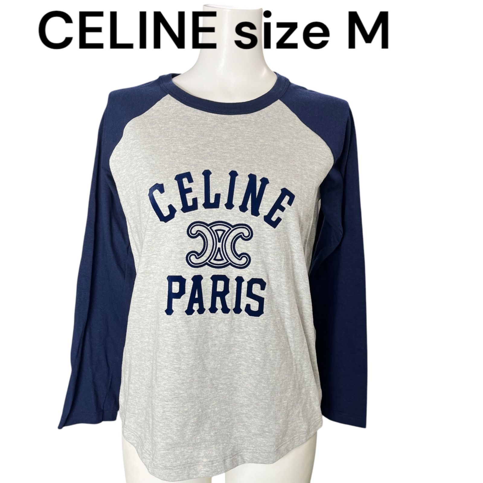 美品 セリーヌ CELINE ロゴ ロンT カットソー コットン M 9号