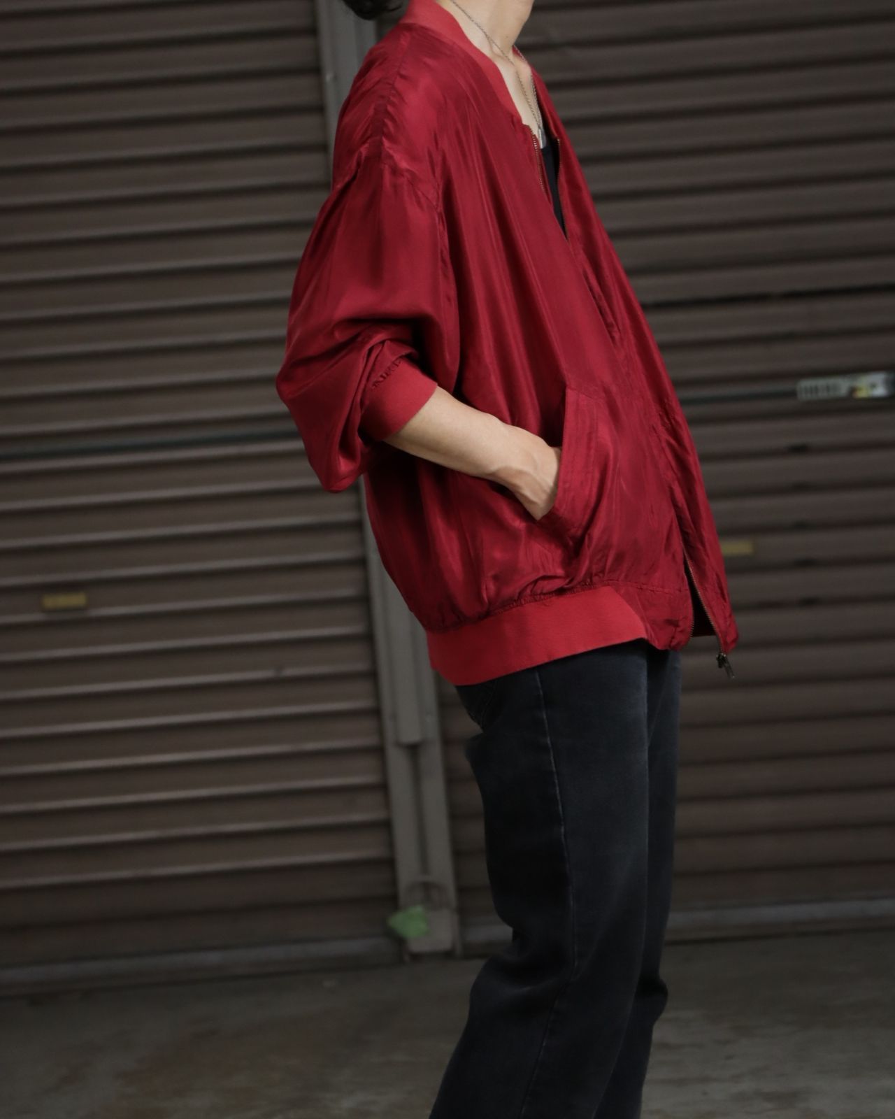 oversized silk bomber jacket blouson faded red 80s 90s シルク 
