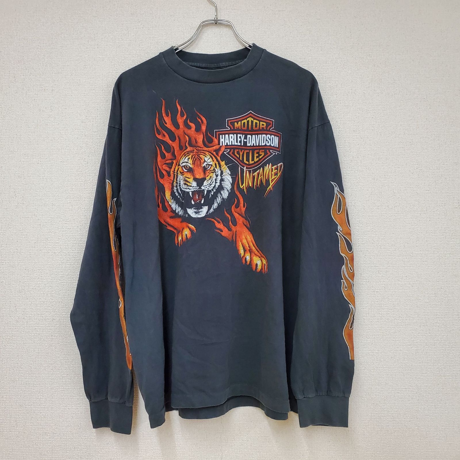 ハーレーダビッドソン Harley Davidson Untamed Flame Tiger タイガーフレイム ロングTシャツ メンズ XLサイズ fg0728-2