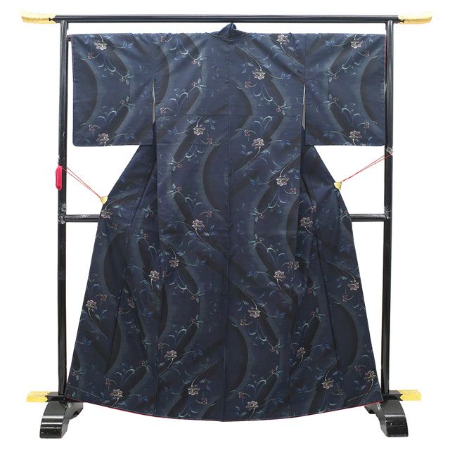 BY5795 未使用品　大島紬　着物　正絹　おしゃれ着　青系　車 BY5795 未使用品 大島紬 着物 正絹 おしゃれ着 青系 車 着物・浴衣