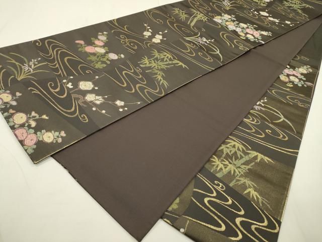 平和屋着物▽六通柄袋帯 唐織 四季爽風 古代貝紫 金糸 正絹 逸品