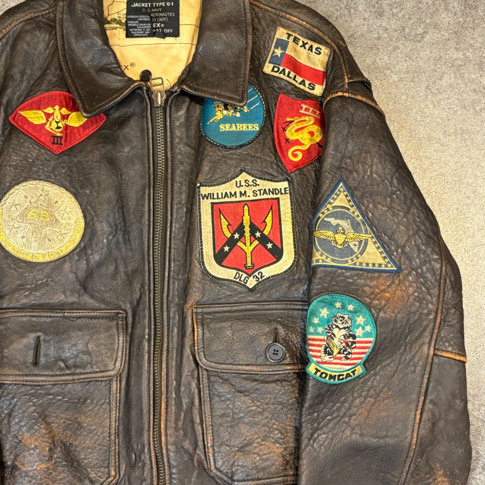 AVIREX JACKET U.S.NAVY TYPE G-1 BUREAU OF AERONAUTICS 7823(AER) アヴィレックス 本革  レザーフライトジャケット ブルゾン ワッペン 刺繍 ブラウン M - メルカリ