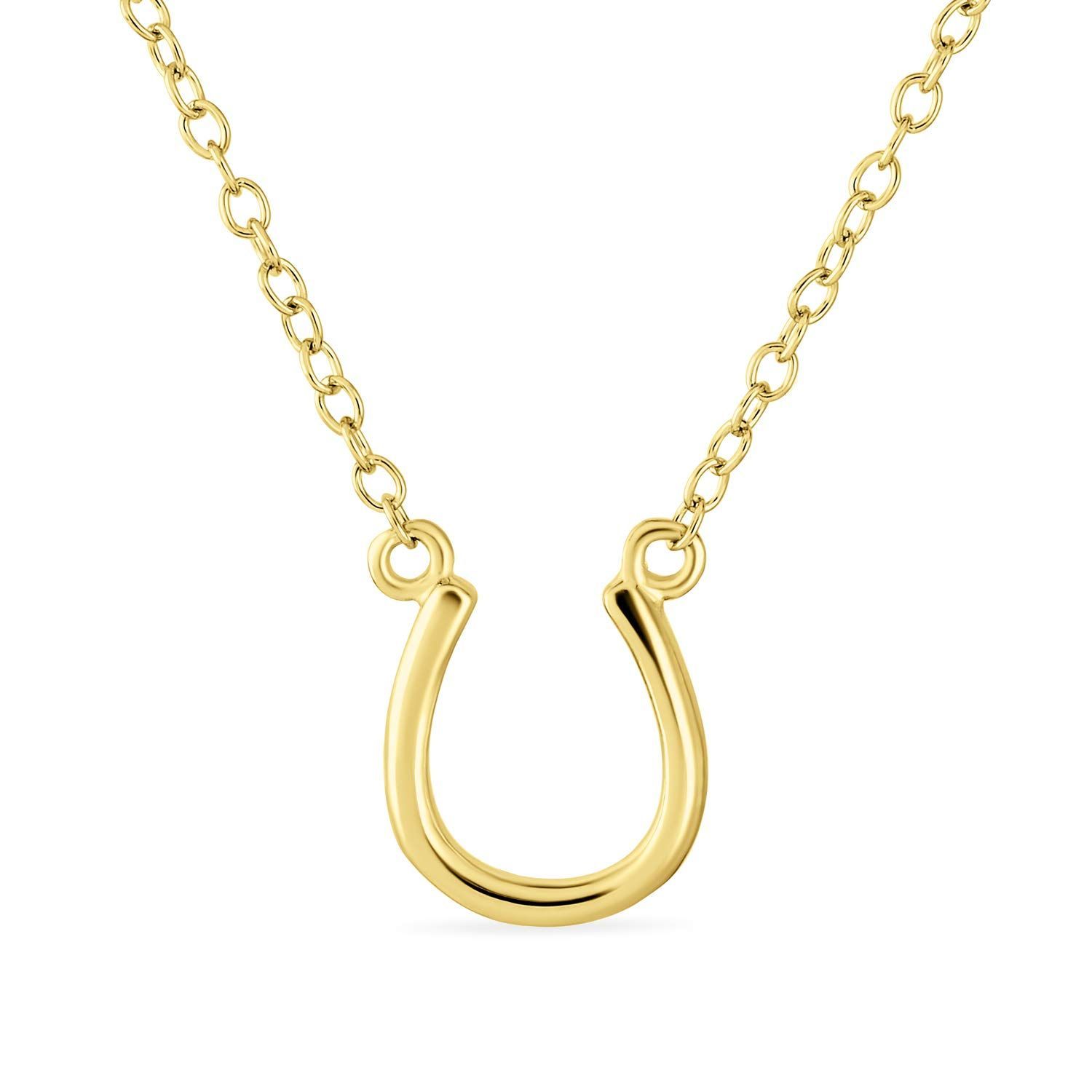 【新着商品】Jewelry] ミニマリストの小型の簡単な馬術の幸運の魅力の馬蹄のペンダントのネックレスの十代の女性のための西部の宝石類は金 [Bling .925 のスターリング・シルバーを黄色にしま