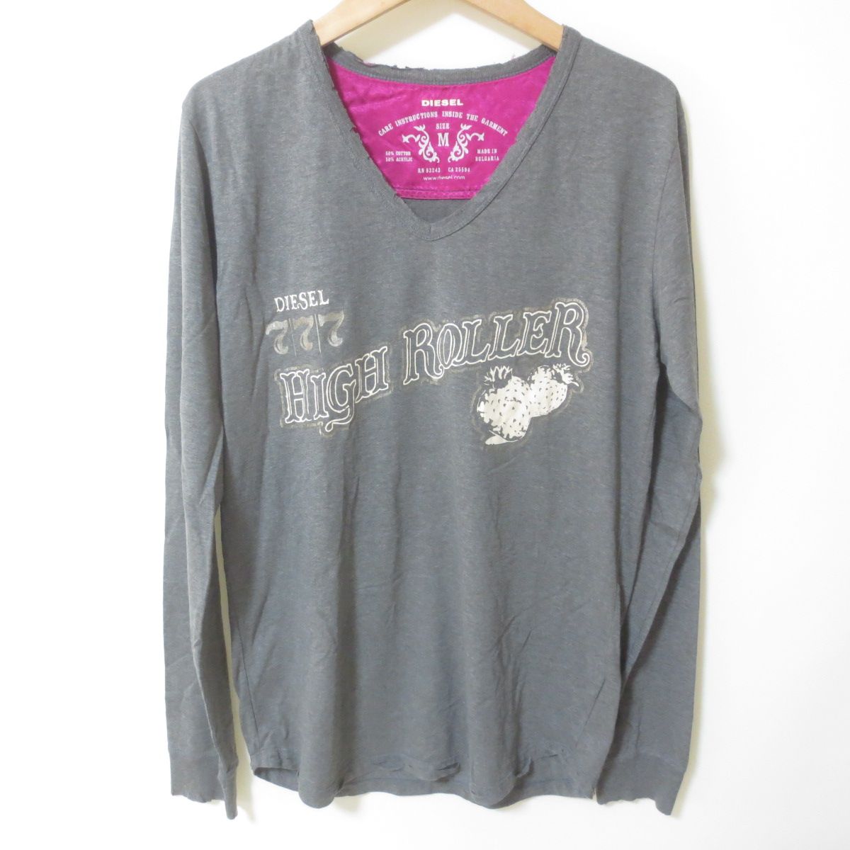 D531 DIESEL ディーゼル グレー カットソー 長袖 Vネック Tシャツ 