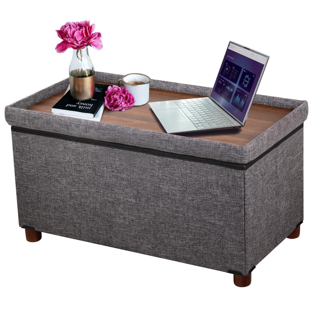【人気商品】(M-GREY) BB202-GY 幅76×奥行き38×高さ38cm 耐荷重140kg 頑丈 踏み台 足置き ボックススツール ストレージチェア 折りたたみ式 脚付き オットマン フットスツール 収納スツール MONCOT