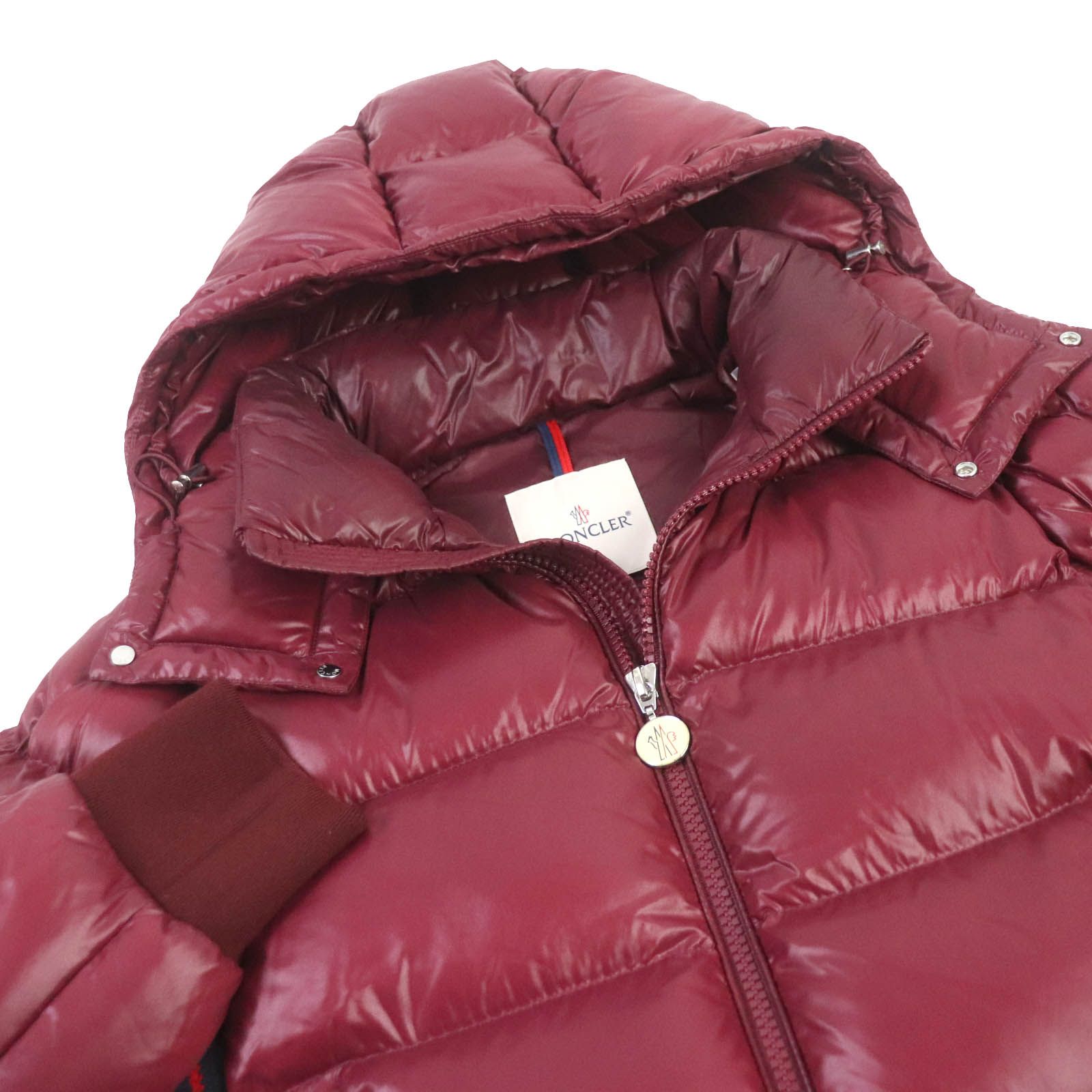 美品□MONCLER モンクレール 22-23AW LUNETIERE サイドライン ロゴワッペン WZIP フーデッド ダウンジャケット ルビー 1  イタリア製 正規品 メンズ