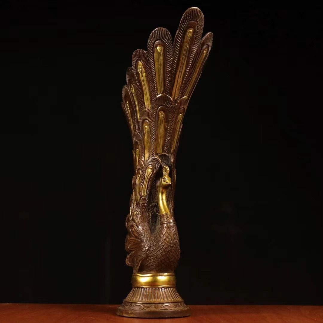 孔雀 クジャク 置物 オブジェ 銅製 豪華 風水 開運 縁起 玄関 寝室