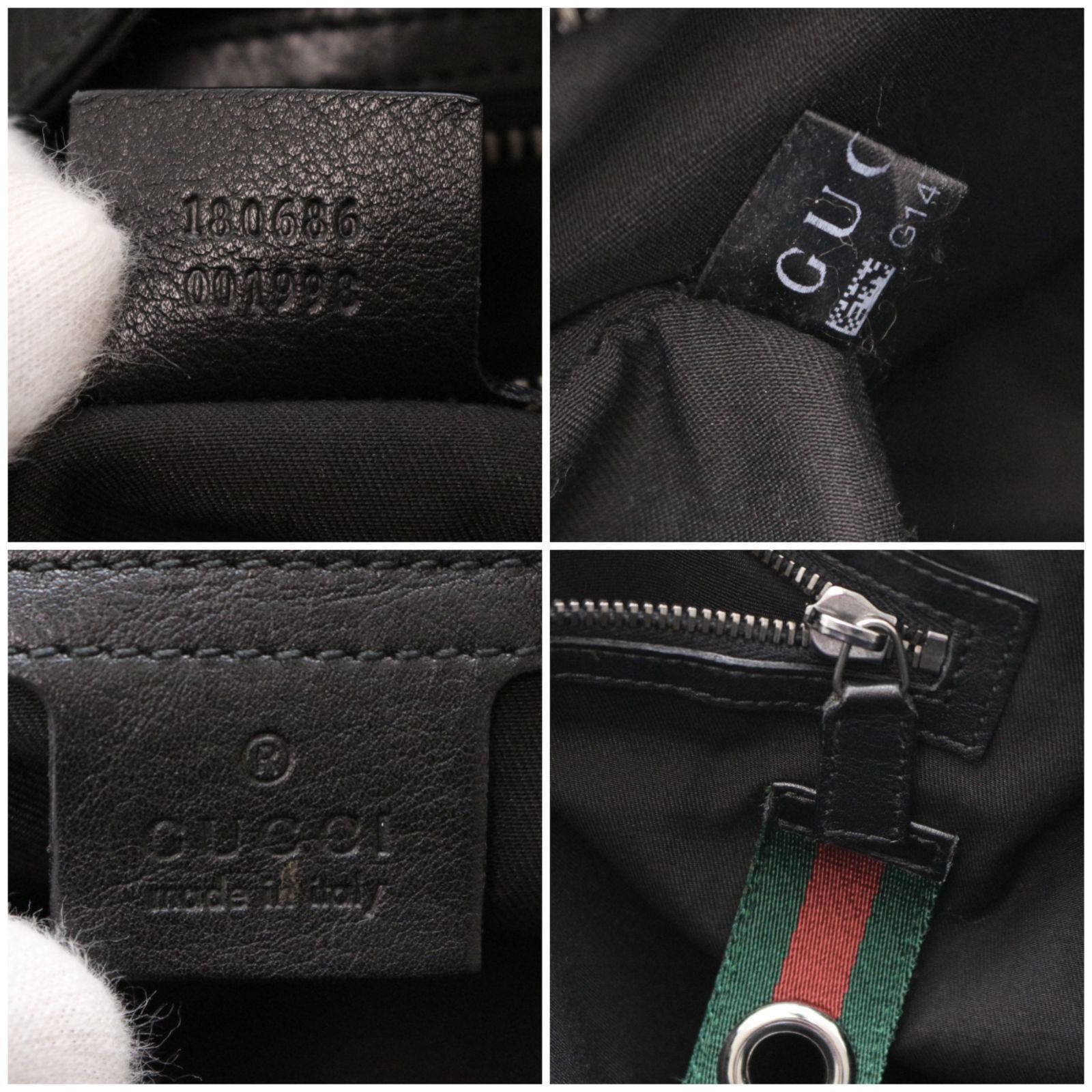 Gucci ブラック レザー ショルダーバッグ グッチ 180686 ショルダーバッグ レザー 本革 黒 ブラック black GUCCI