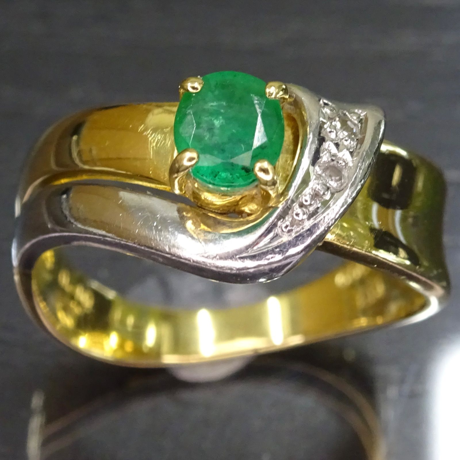 18金 K18 ゴールド GOLD 750 プラチナ pt900 天然エメラルド0.40ct 