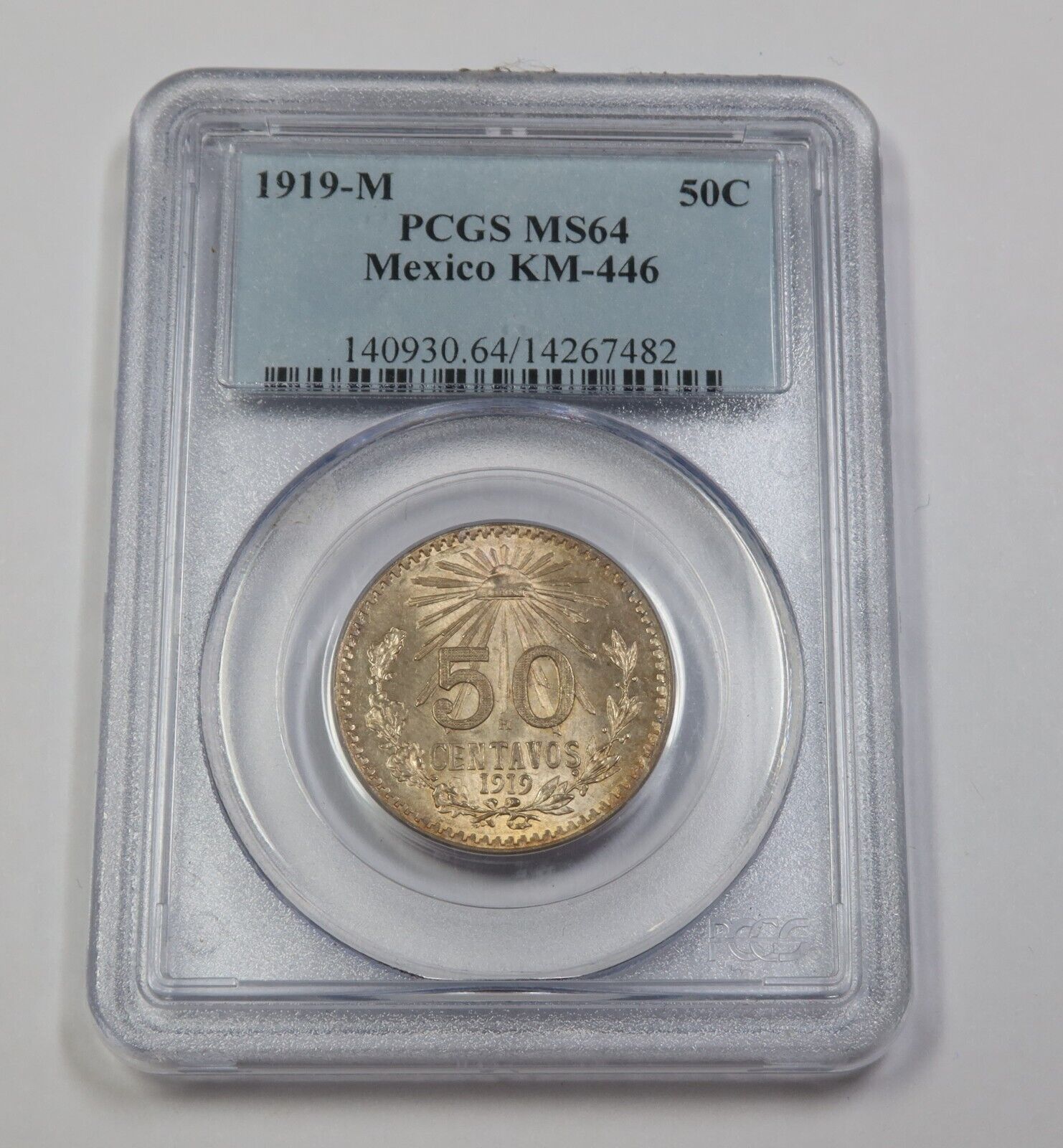 1919 Mo PCGS MS64 | MEXICO - 50 Centavos 50C Coin