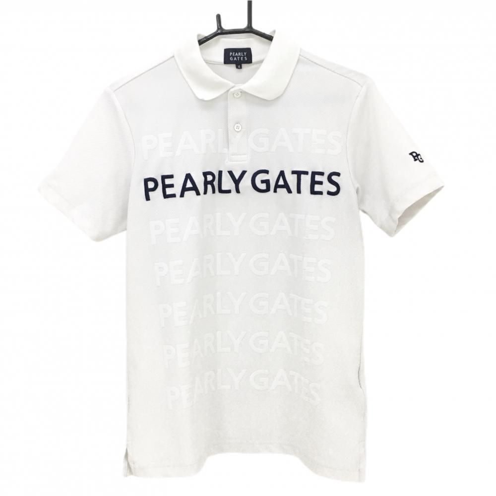 パーリーゲイツ 半袖ポロシャツ 白×ネイビー 織生地 ロゴ メンズ 4 M ゴルフウェア 2025年モデル PEARLY GATES