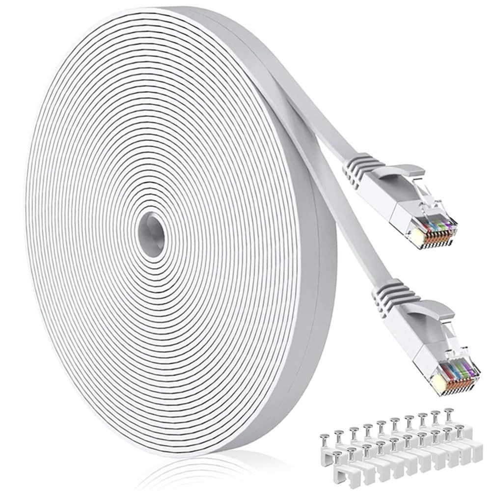 30M_White LANケーブル CAT6 フラットランケーブル RJ45コネクタ