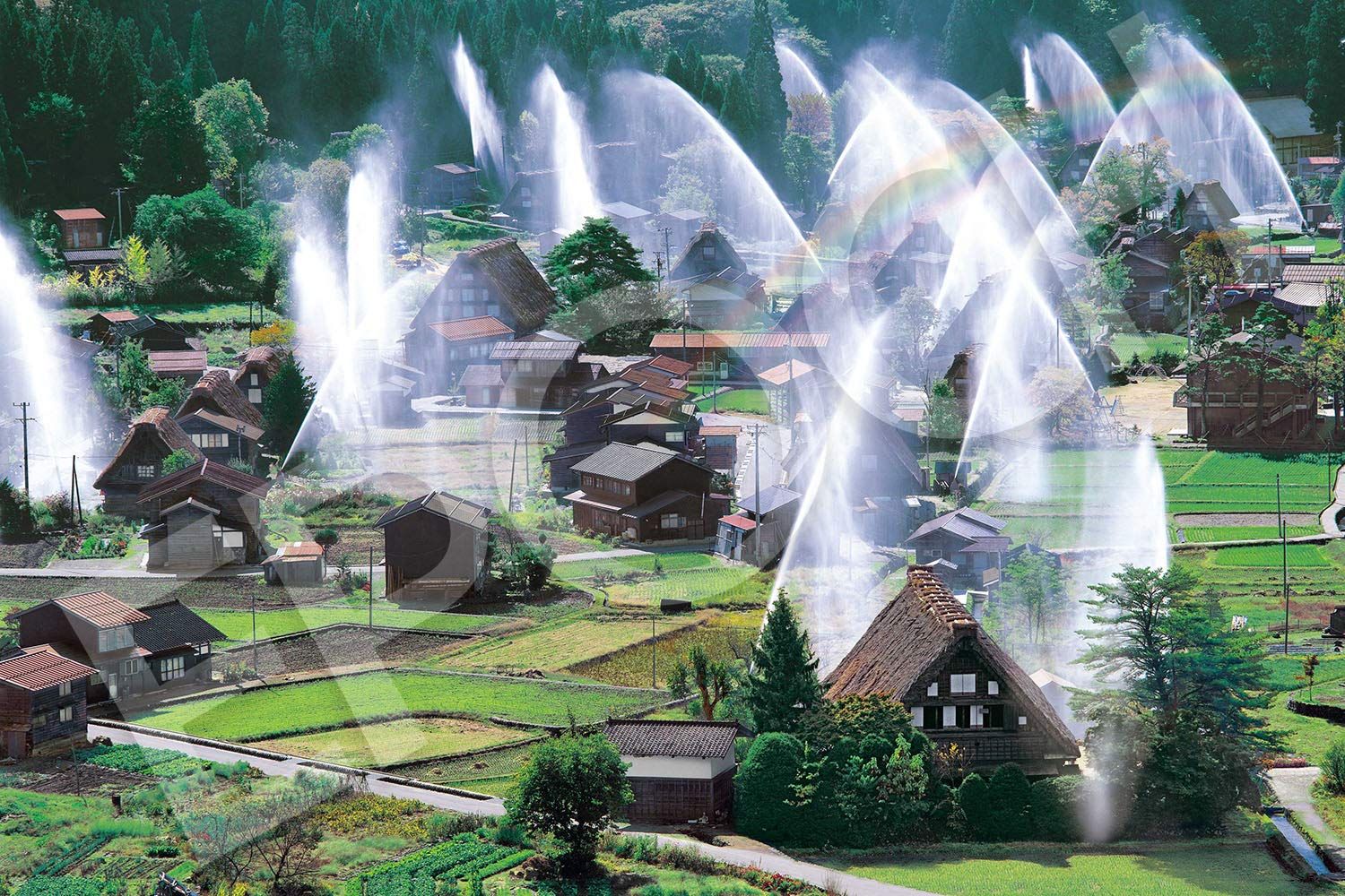 エポック社 1000ピース ジグソーパズル 日本風景 白川郷の放水景-岐阜 (50×75cm) 09-016s のり付き ヘラ付き 点数券付き EPOCH [白川郷の放水景-岐阜]