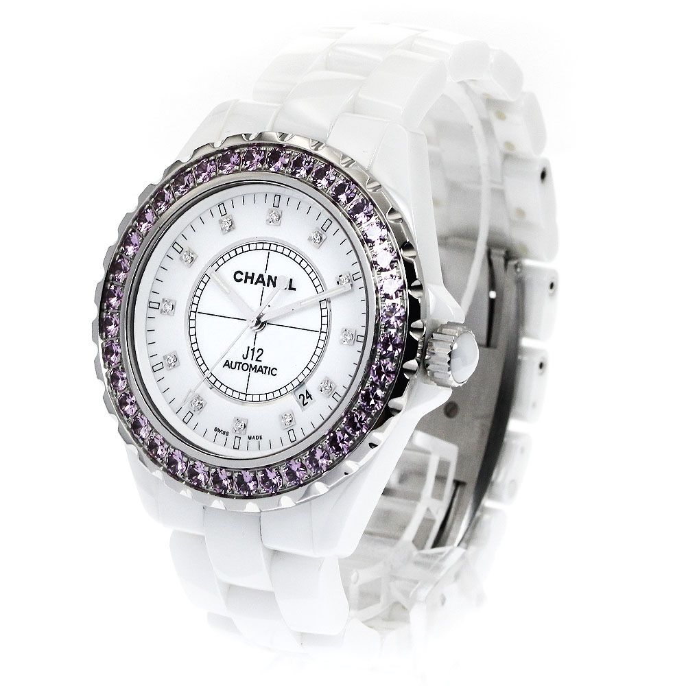 シャネル CHANEL H2011 J12 ピンクサファイアベゼル 白セラミック 12P