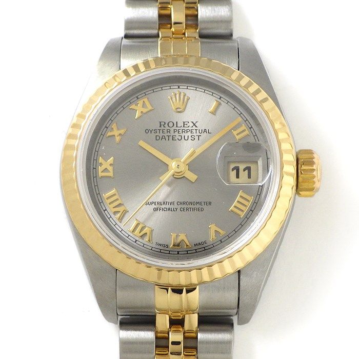 ロレックス Rolex 腕時計 デイトジャスト 79173 Y番 2002年製 サンレイ シルバー文字盤 フルーテッドベゼル ジュビリーブレス SS K18YG 自動巻き 【箱・保付き】 【中古】 ROLEX - ロレックス Rolex 腕時計 デイトジャスト 79173 Y番 2002年製