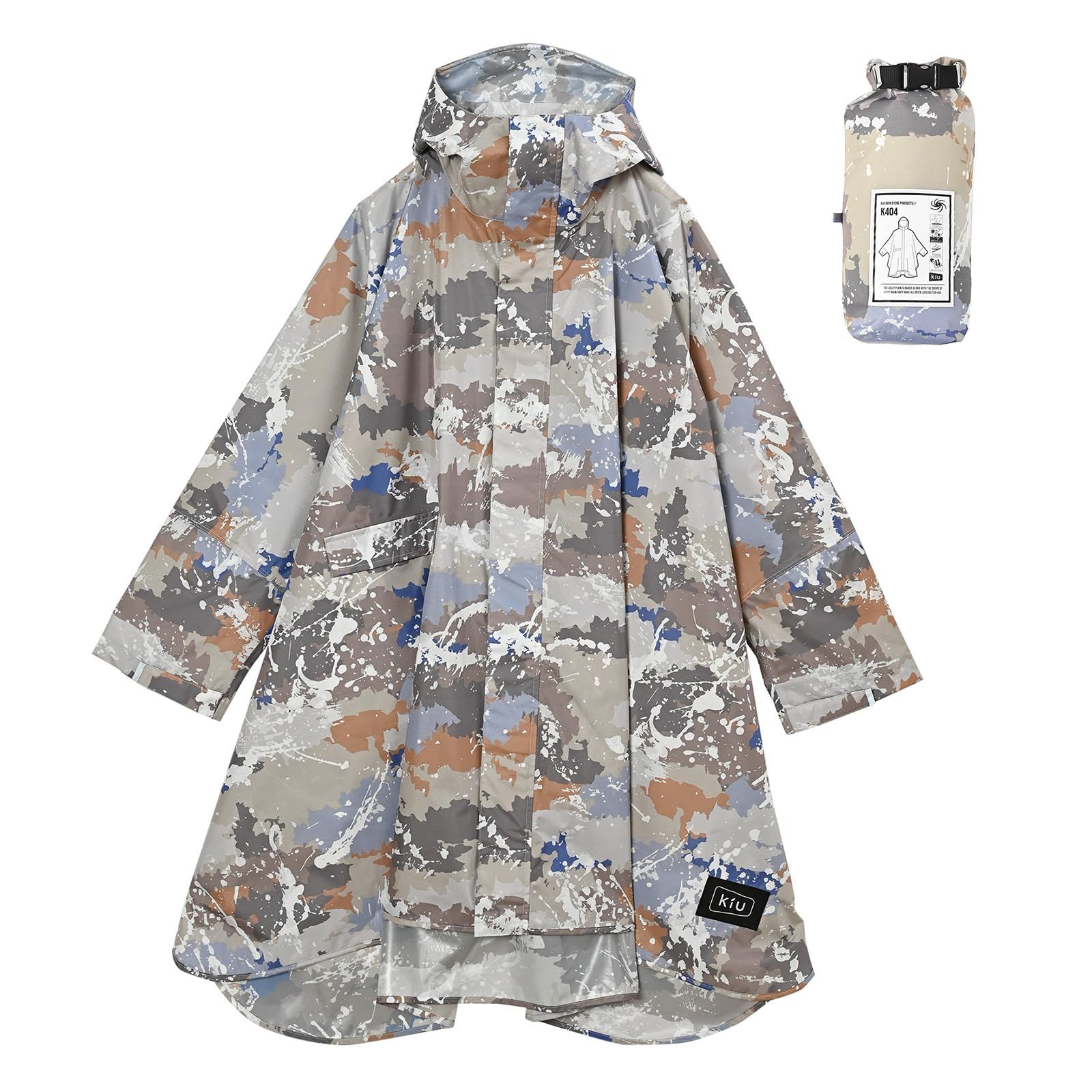キウ スタンダードレインポンチョ 2ND STANDARD RAIN PONCHO - 2ND 防水 撥水 はっ水 耐水 豪雨対応 雨対策 大雨 台風 梅雨 レインコート スリーブポンチョ 雨具 雨ガッパ 雨合羽 袖付き 収納袋 スプラッシュカモフラ