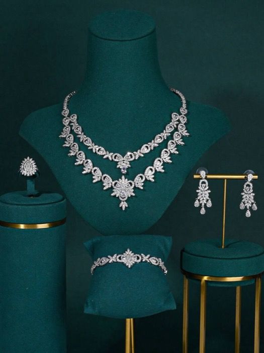 ジュエリー レディース セット 4点セット ブライダルジュエリー - ネックレス ピアス フルジルコニアストーン ウェディングドレスに最適 ヨーロッパ サウジアラビア ドバイ