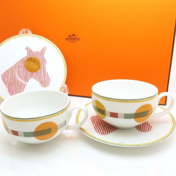 HERMES ソー・エルメス ティーカップ＆ソーサー 2客セット ペア 箱 