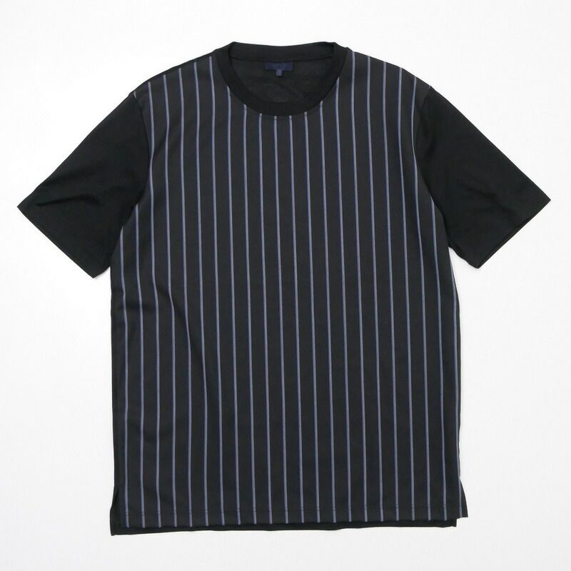 美品LANVIN ランバン 半袖 Tシャツ カットソー トップス サイズS ストライプ 切替 ブラック 黒 イタリア製 ブランド古着【中古】20220519/GK6696