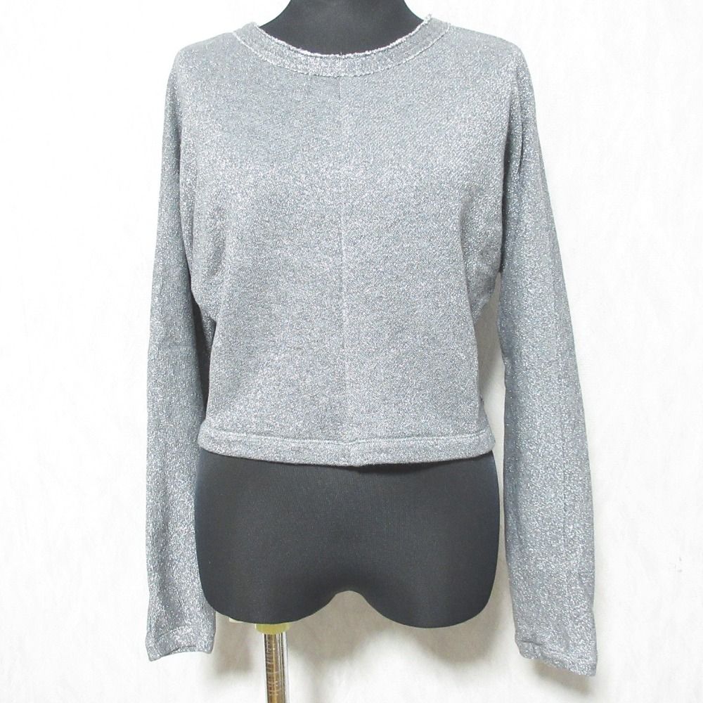 24AW yori ヨリ ラメドルマンプルオーバー 長袖 クルーネック カットソー YR11-24159AW 36 シルバー レディース 古着