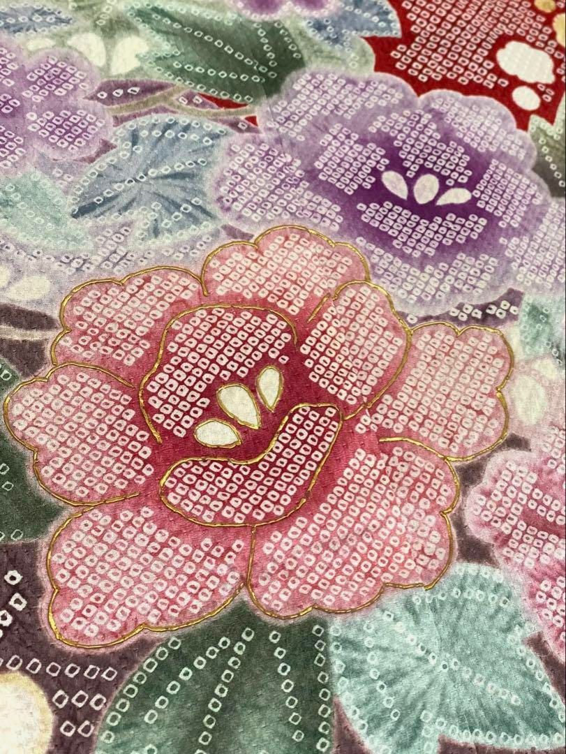 振袖 ふくれ織 紋意匠 染め鹿の子 正絹 S194