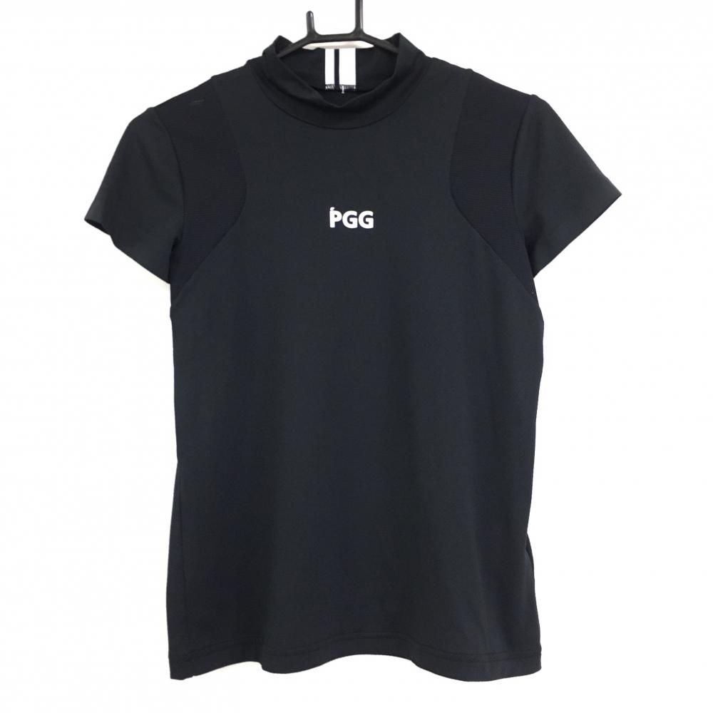 SALE35％OFF【美品】PGG パーリーゲイツ 半袖ハイネックシャツ 黒×白 肩メッシュ  レディース 1(Ｍ) ゴルフウェア 2022年モデル PEARLY GATES