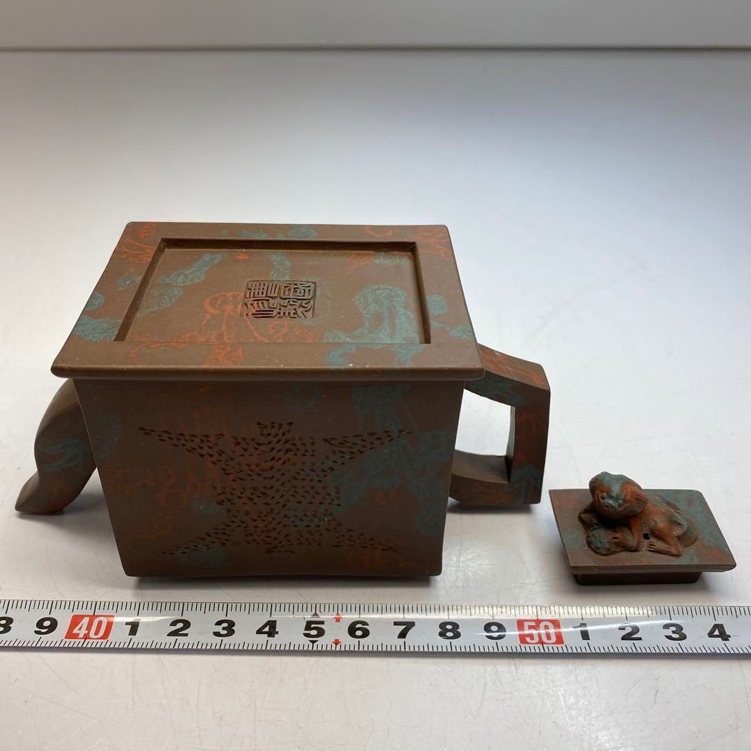 中国古玩 在銘 獅子つまみ急須 横幅約13.5cm 東Y6-0329☆2Fタカサ