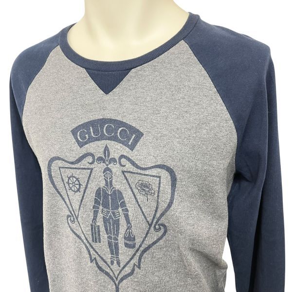 グッチ GUCCI スウェット クレスト 騎士 バイ ラグラン グレー ネイビー コットン M メンズ S5W257