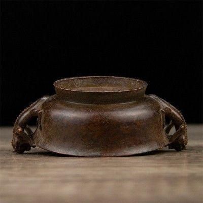 銅細工双龍耳香炉 茶道具 香道具 装飾品 工芸品 美術品 置物