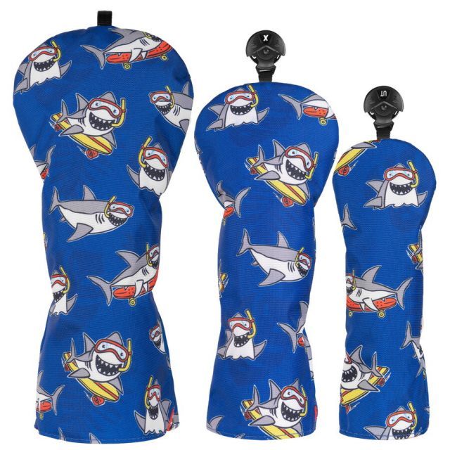 Craftsmanクラフトマン　ゴルフクラブヘッドカバー ドライバー用/フェアウェイウッド用/ユーティリティー用 セット ブルー ポリエステル製 サメ柄　かっこいい　おしゃれ　かわいい 3枚セッ