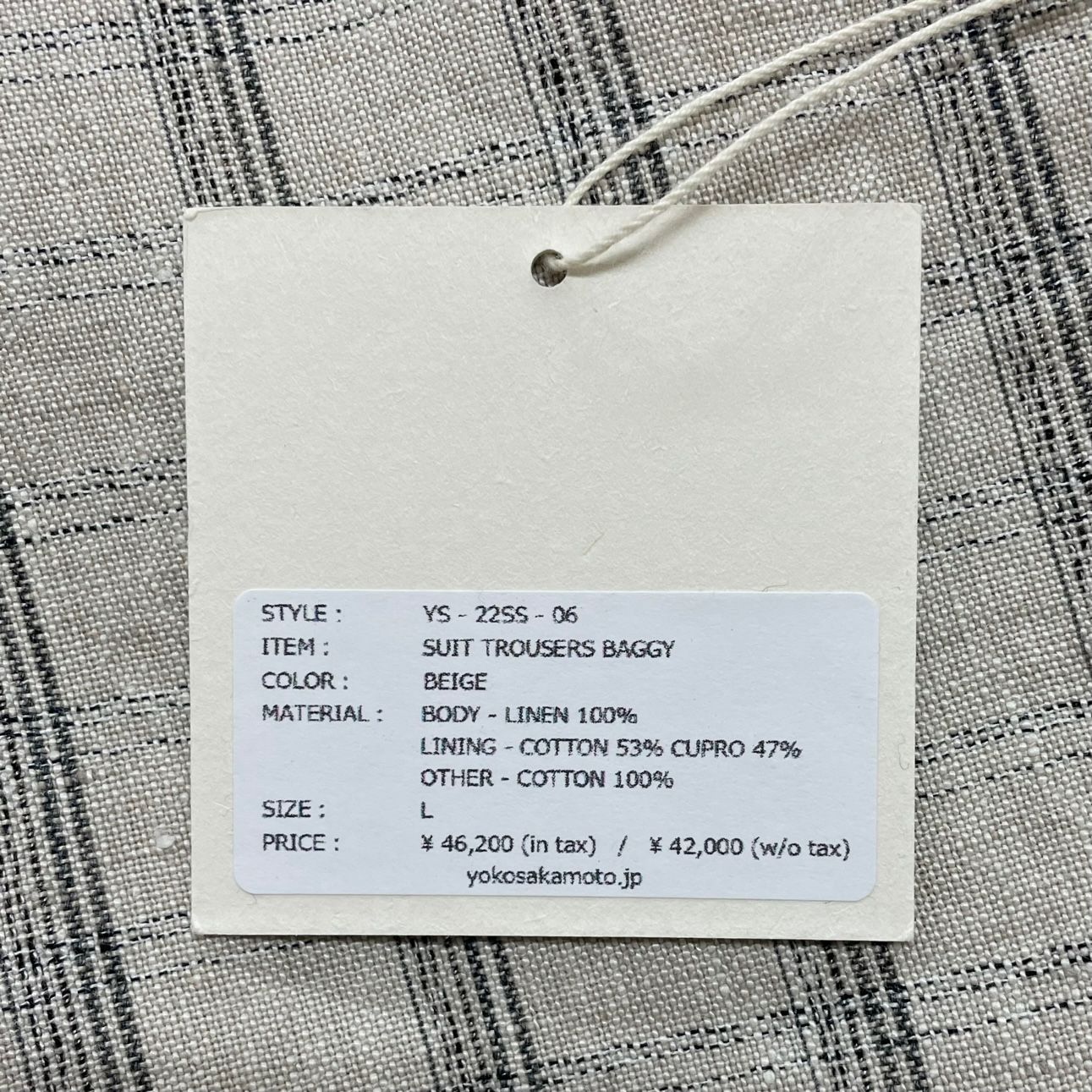 定価46200円 新品 YOKO SAKAMOTO 22SS SUITS TROUSERS BAGGY スーツ 