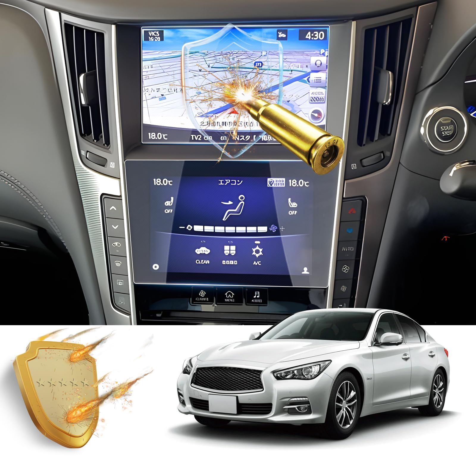 【特価商品】スカイライン SKYLINE V37 ナビ用ガラスフィルム 【RUIYA】日産 液晶保護フィルム 防指紋 防気泡 貼り付け簡単 2PCS