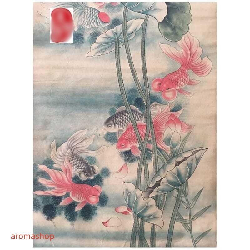 中国美術 書道 中国有名人 斉白石 蓮 鯉 美術品 リビング 掛軸