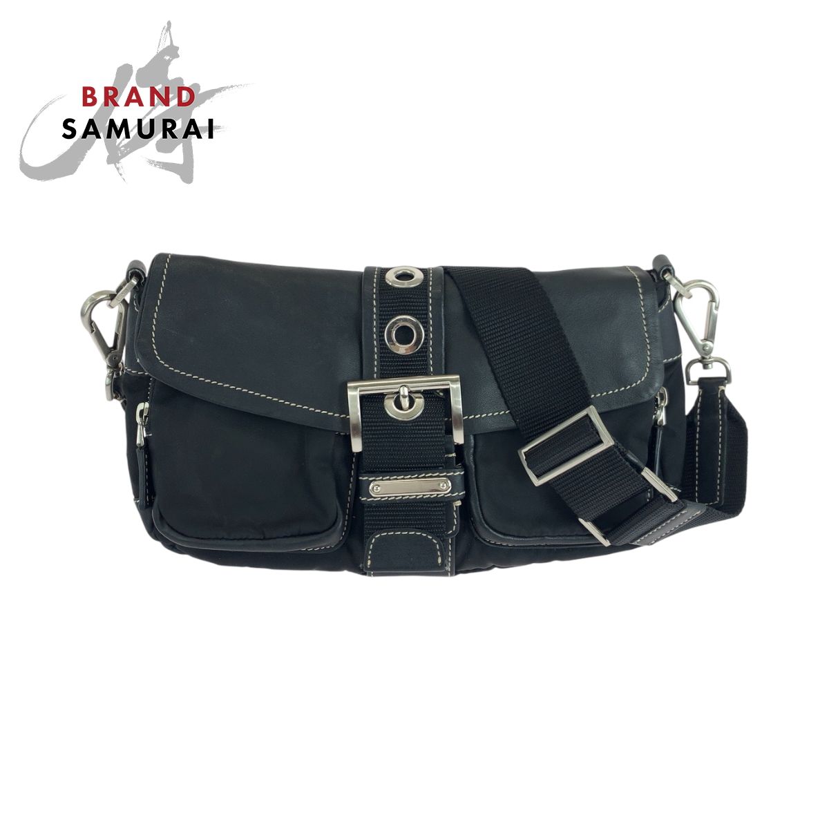美品 PRADA プラダ テスート 三角ロゴプレート ブラック 黒