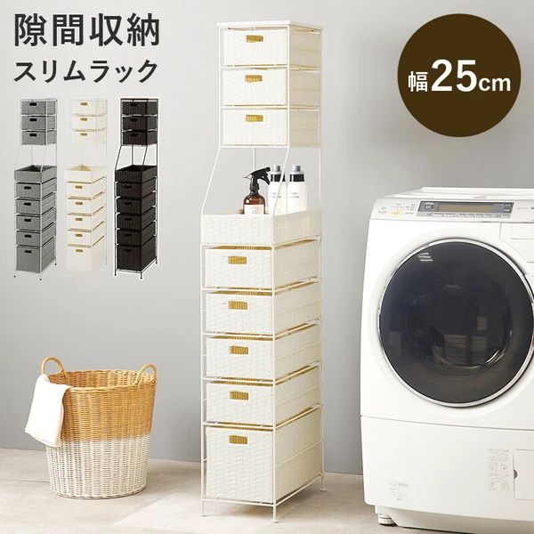 送料無料 ラタン調 スリム ランドリーチェスト ハイタイプ 幅25cm スキマ 収納 ラック ランドリー ワゴン