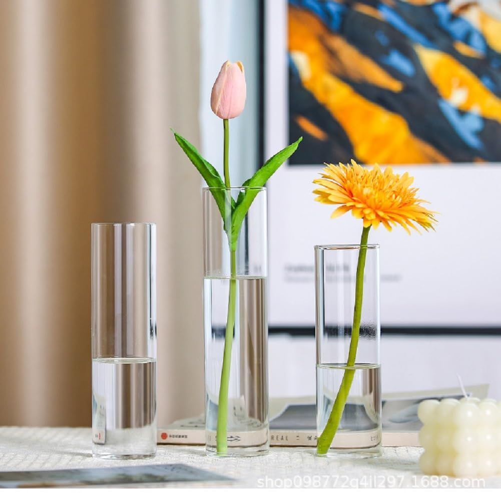 シンプル ガラス 花瓶 円筒形 クリア 透明 割れない フラワーベース