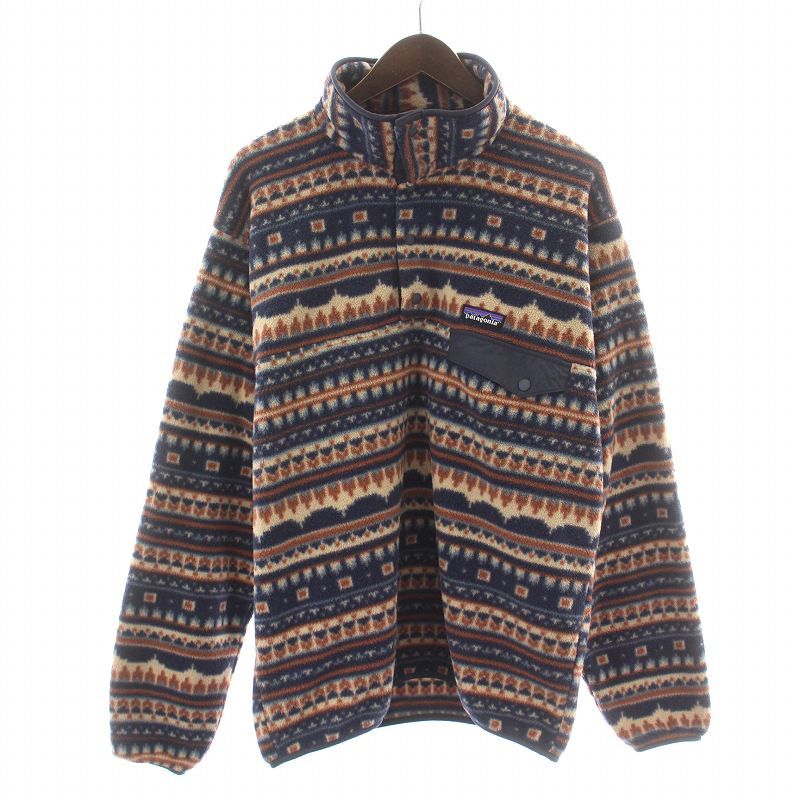 パタゴニア Patagonia ライトウェイトシンチラスナップTプルオーバー ブルゾン ジャケット ハーフボタン スタンドカラー フリース 総柄 M 紺 ネイビー ベージュ 茶 ブラウン 25580 /NW36