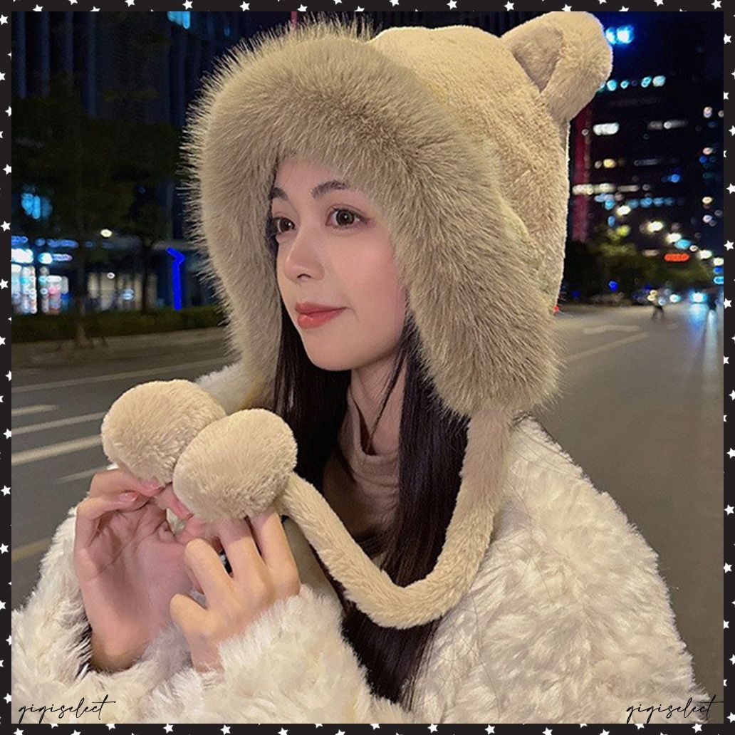 レディース 帽子 ファー ボア ポリエステル 防風 アイボリー ホワイト