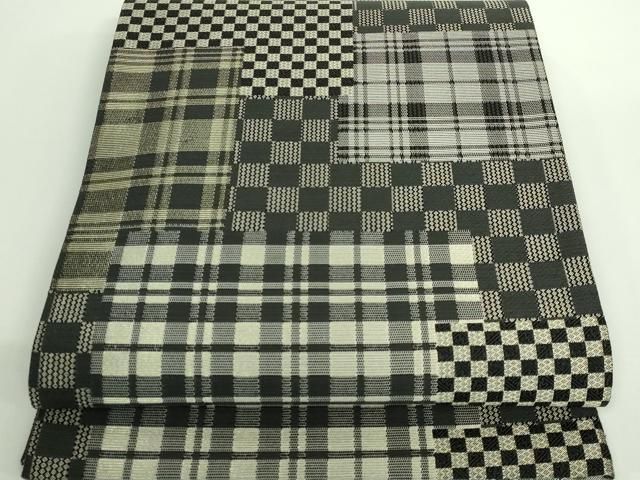 平和屋着物□極上 染色作家 斉藤三才 両面 六通柄袋帯 変わり市松格子