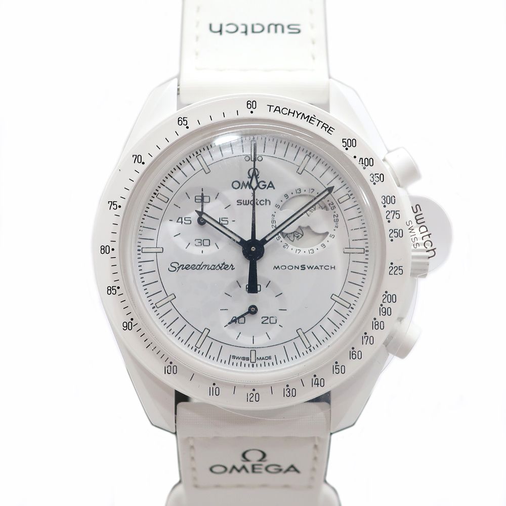 【天白】【OMEGA×SWATCH】オメガ×スウォッチ ムーンスウォッチ ミッション トゥ ムーンフェイズ SO33W700 ホワイト スヌーピー ロングベルト クォーツ メンズ腕時計【新品】