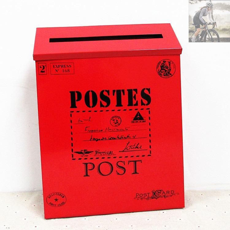 アメリカンカントリー　ポスト ポスト レッド 壁掛け式 アメリカン カントリー調 ロック付き 赤