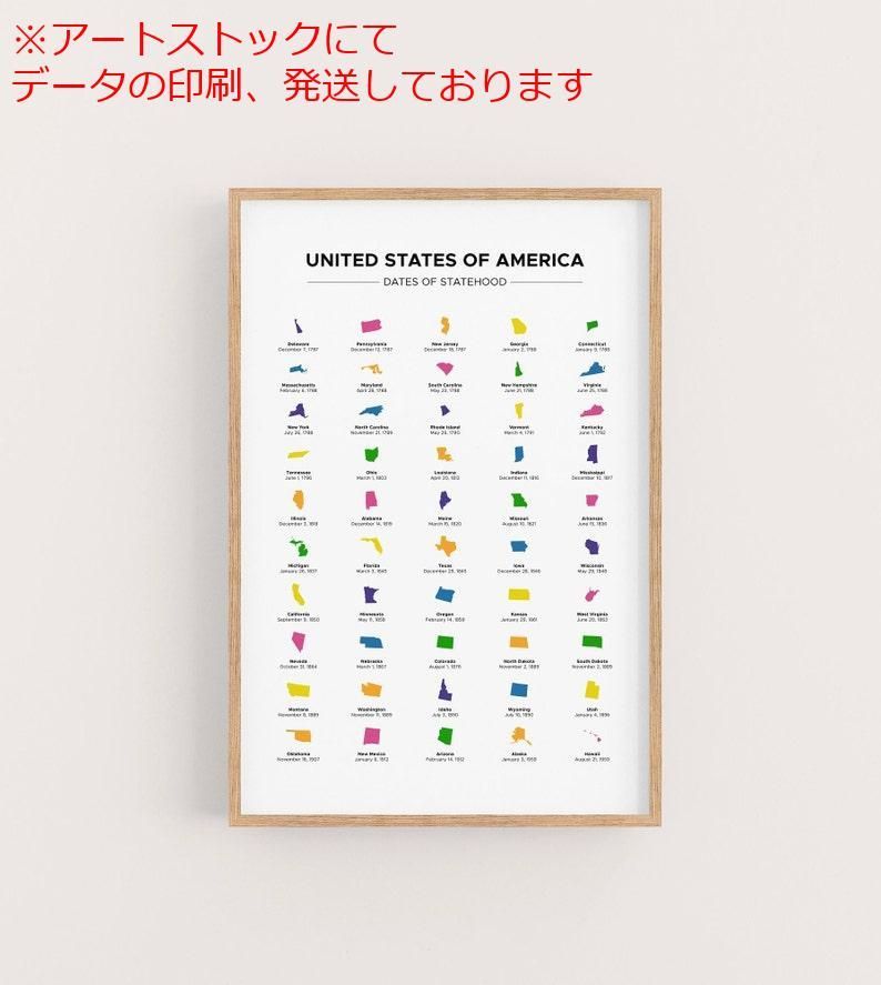 mz ポスター A1 サイズ (~A4まで対応可) アメリカの州を州制順に