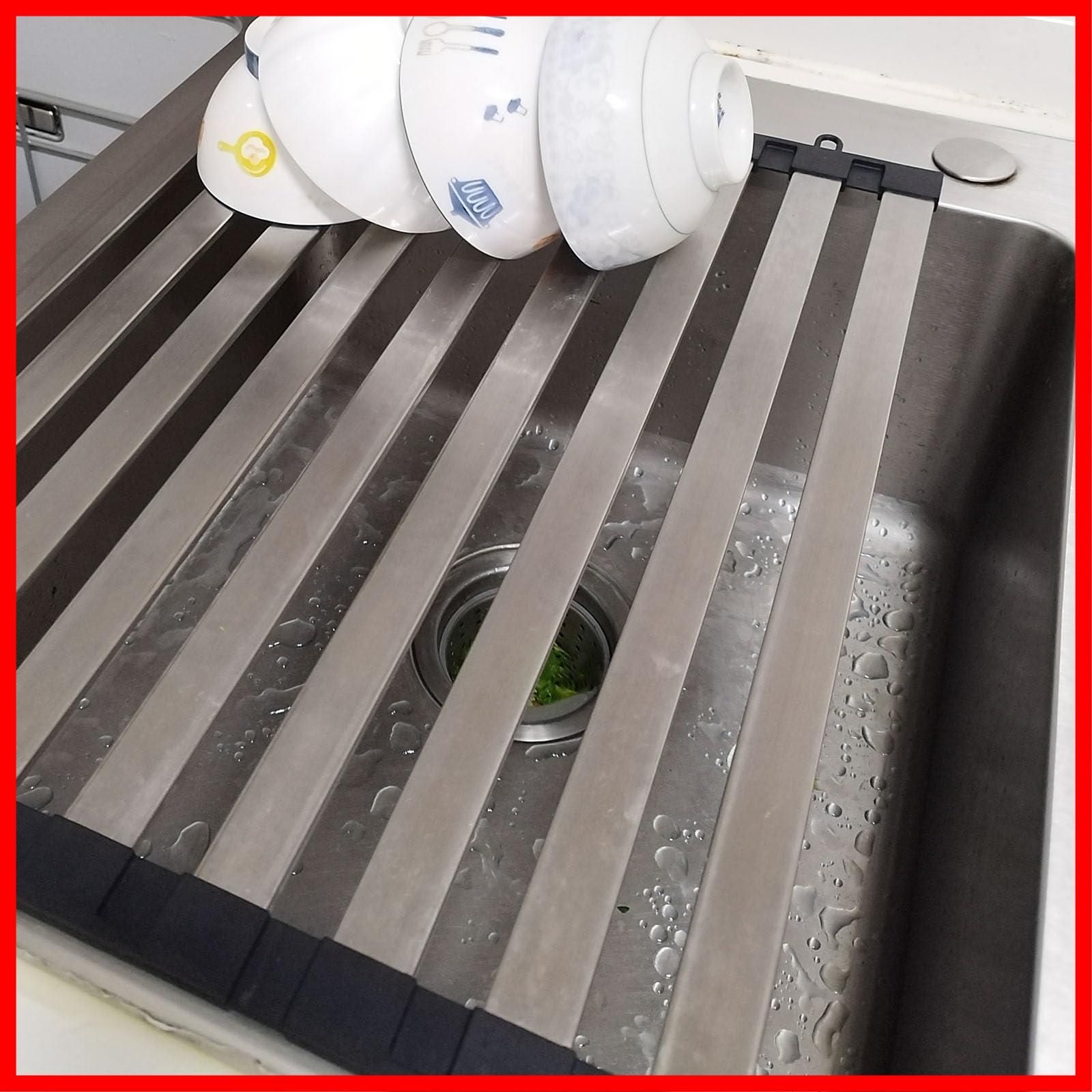 在庫処分 ママ倉 多機能 水切りラックシンク調理台 32~60cm選択 48cm 厚い 304ステンレス鋼 四角 水切りプレート 台所用 ステンレス鋼 キッチン シンク上 流し台 食器と洗い物置き 折りたたみ式